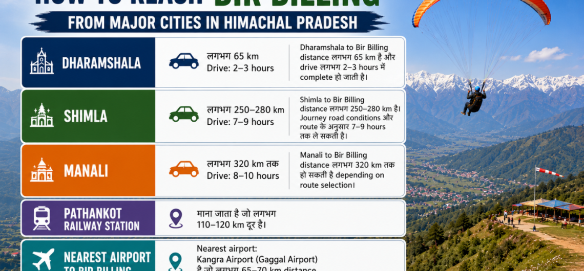 How to Reach Bir Billing From Major Cities in Himachal Pradesh